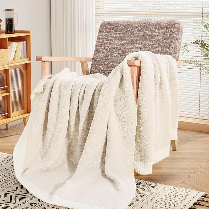 NEXHOME PRO Super Soft Blanket for Women, Cozy Blanket Warm Reversible Knit Lightweight Throws for Couch, Sofa Bed, Picnic, Heather Ivory, 50 x 60 inches