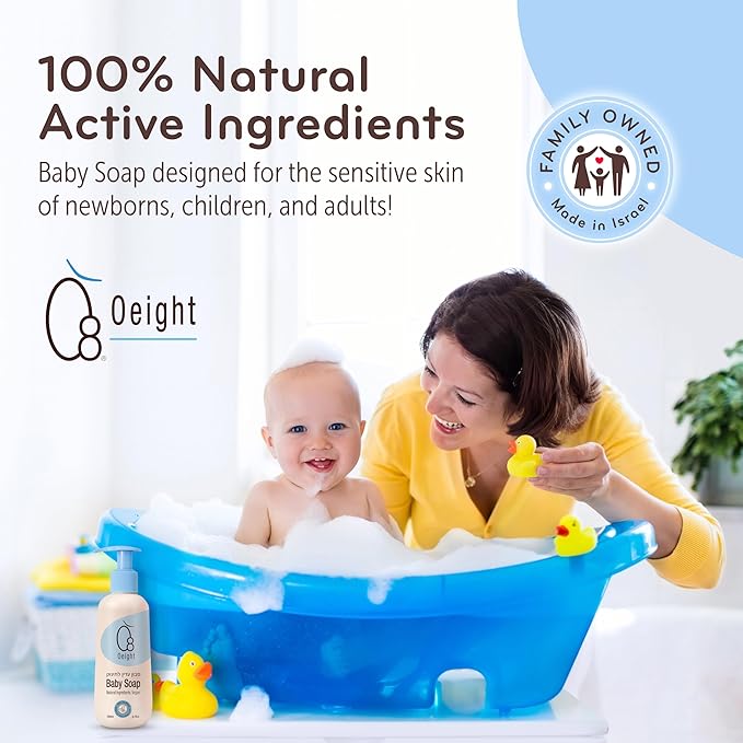 Oeight Baby Body Wash, 100% Natural Active Ingredients Sensitive Skin Baby Wash with Aloe Vera, Chamomile, Olive Oil & Provitamin B5, Dermatologically & Hypoallergenic Tested Mild Foaming Soap, 200ml