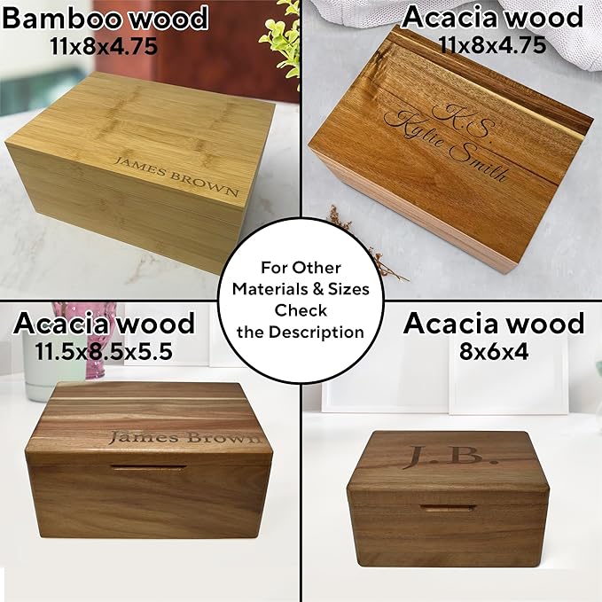 Personalized Wooden Keepsake Box with Hinged Lid, Unique Memory Box with Custom Message, Large Decorative Storage for Keepsakes, Romantic Couple Gift on Anniversary or Wedding, 11x8x4,75 in