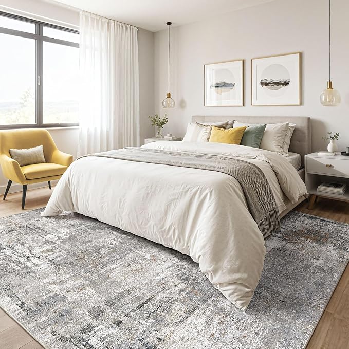 8x10 Area Rugs Living Room: Machine Washable Large Abstract Modern Soft Rug Stain Resistant Indoor Floor Non Slip Accent Carpet for Bedroom Nursery Playroom Office Dining Room Dorm- Gray Rust