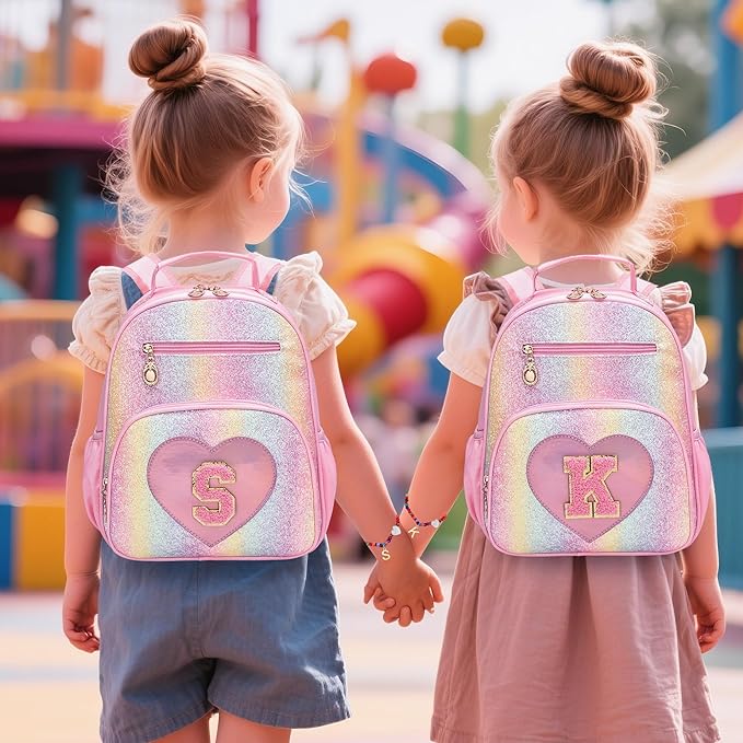 I IHAYNER Kids Glitter Lightweight Backpack for School Travel & Daycare, Toddler Backpack for Girls 3+ Preschool Kindergarten Elementary Kids Backpack-Rainbow Pink J