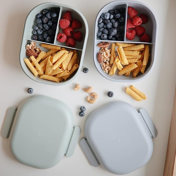 mushie Kids Bento Lunch Box | 3-Compartment & Removable Divider + Fork & Spoon Utensils | Great For Meals, School, Snacks On-the-Go | Dishwasher Safe (Sage)