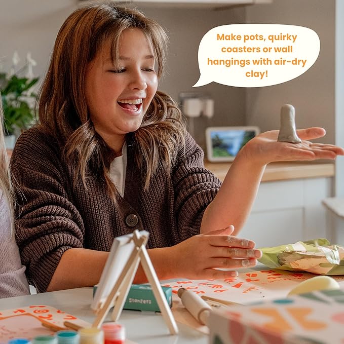 Sculpd - The Original Kids Pottery Kit, Air-Dry Clay Starter Kit for Kids Age 4 to 6, Air Dry Clay with 10 Colour Paint Set, Paintbrushes, Tool Set, Alphabet Stampers, Sponge and Step-by-Step Guide