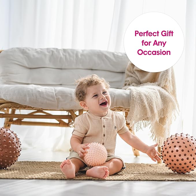 Edushape Original Sensory Ball for Baby - 4" Deflated with Pump - Boho Chic Color - Enhances Gross Motor Skills for Kids 6 Months & Up - Stocking Stuffer