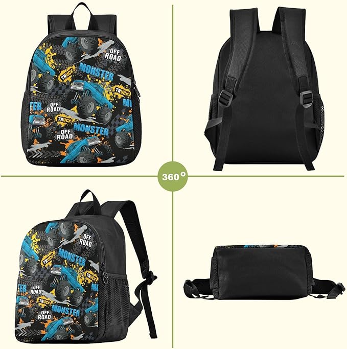 Toddler Monster Truck Waterproof Mini Backpack Boys/Girls Cute Small Kindergarten Pre School Bag (S)