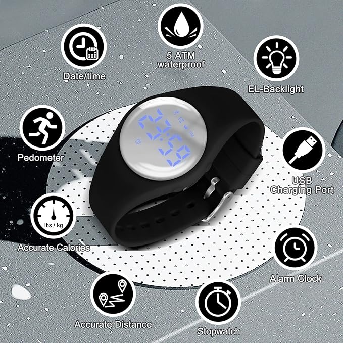 Kids Watches for Girls Boys Digital Sport Watch with Step Counter Pedometer Vibration Alarm Clock, No App Waterproof Fitness Tracker Kids Watch Boys Girls Teens Students Ages 5-16