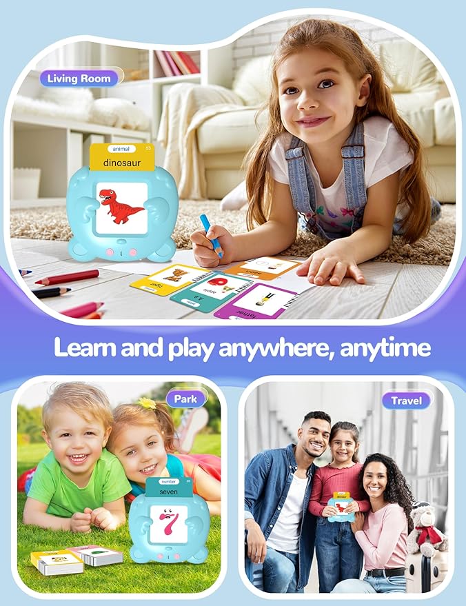 Talking Flash Cards for Toddlers, 224 Sight Words English Learning Flashcards for Kids, Autism Pocket Speech Therapy Toys, Birthday Gifts for Boys Girls