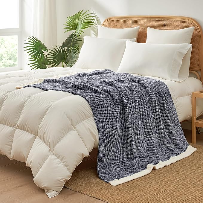 Snuggle Sac Heather Navy Throw Blanket for Couch, Super Soft Warm Microfiber Blankets Navy Blue, Cozy Knit Fuzzy Plush Lightweight Throws for Sofa, Bed, Heather Navy,50x60 inches