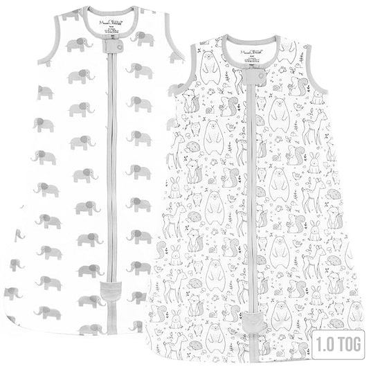 Baby Sleep Sack 1.0 TOG, Organic Cotton Baby Wearable Blanket with Two-Way Zipper, Swaddle Transition Baby Sleeping Bag, All-Season Sleep Sack for Newborn Infant Toddler Boy Girl, 2-Pack