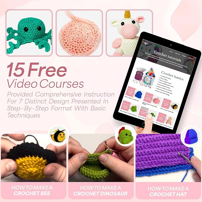 Yarnvibe Easy Crochet Kit for Beginners Adults 80 pcs with Video Course, Includes 15 Yarns, 21 Crochet Hooks & More, Learn to Crochet Gifts for Crochet Lovers, Beginner Crochet Kit for Kids & Adult