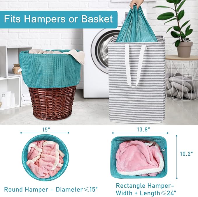 Polecasa Heavy Duty Large Mesh Laundry Bags with ID Tag and Locking Drawstring Closure - 2 Pack, 24 x 36 inches - Laundry Hamper Liner, Washable Laundry Bag for Travel, Sports, Dorms (Aqua)
