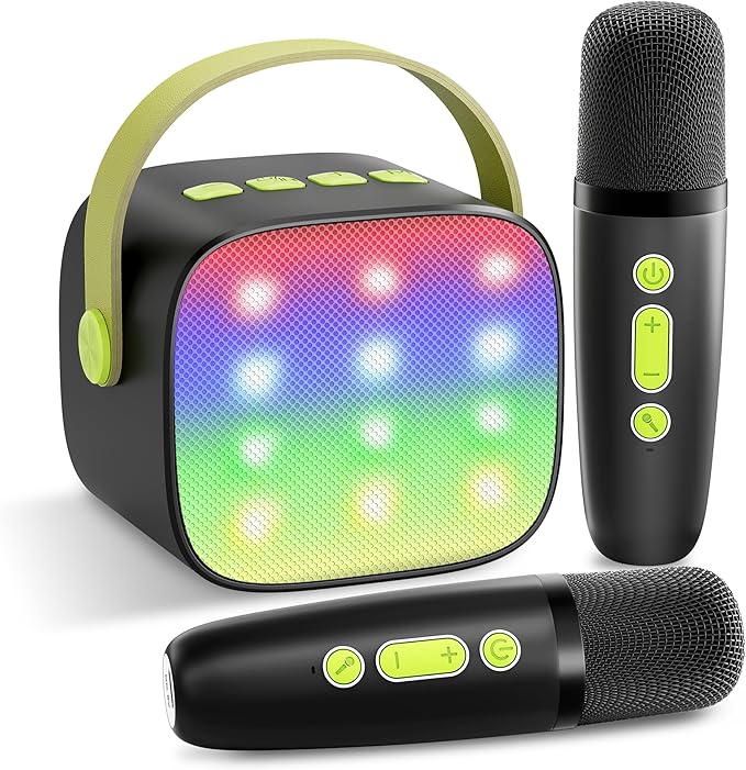 YLL Mini Karaoke Machine with 2 Wireless Microphones, TOP Kids Gifts for Girls Ages 3, 4, 5, 6, 7, 8, 9,10,11,12 +Year Old, 4-12 Years Old Birthday Toy Gift for Girls Boys Party (Black Green)