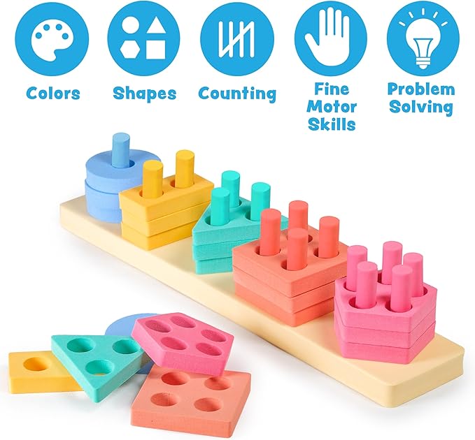 Tub Works® Splash, Stack & Sort™ Shape Sorter & Stacking Toddler Bath Toy | 20 Foam Pieces | Color Sorting & Shape Stacking Kids Bath Toys | Floats & Sticks to Tub Walls | Early Learning Bathtub Toys