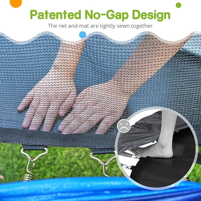 Zupapa 1500LBS Weight Capacity No-Gap Design 16 15 14 12 10FT Trampoline for Kids with Safety Enclosure Net Outdoor Backyards Trampolines with Non-Slip Ladder for Children Adults Family
