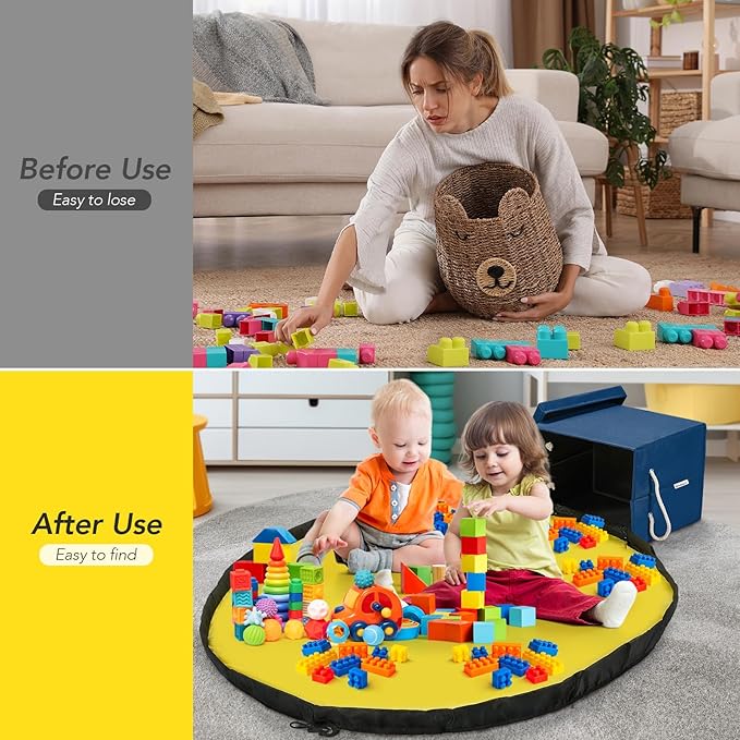 Kids Toy Box Chest Storage with Lid and Big Play Mat for Boys and Girls,Collapsible Fabric Toy Building Bricks Storage Container Organizer Bin with Rug for Playroom and Nursery Organization