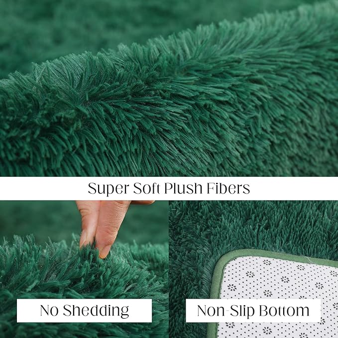 Fluffy Area Rug, 3x5 Green Rugs for Bedroom, Soft Plush Area Rugs for Living Room, Non-Slip Indoor Carpet for Nursery, Study Room, Playroom, Home Decor