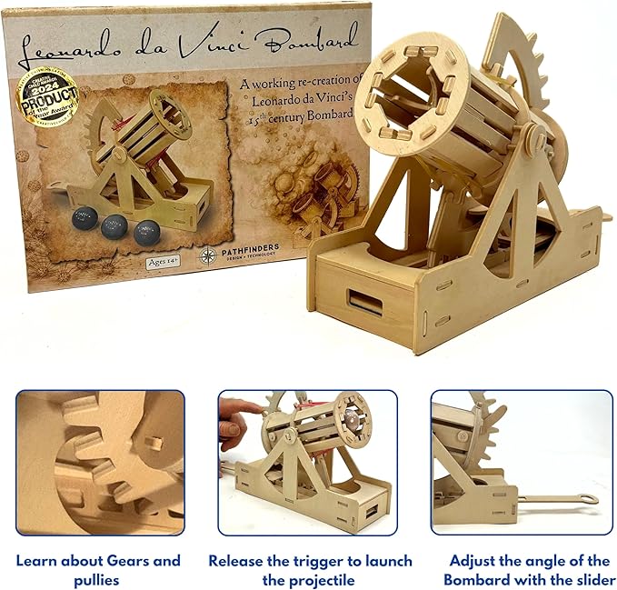 PATHFINDERS STEM Kit – Leonardo da Vinci Bombard Cannon | Science Kits for Kids Age 12-14 | stem Age 12-14 Physics Toys | Kids Engineering kit