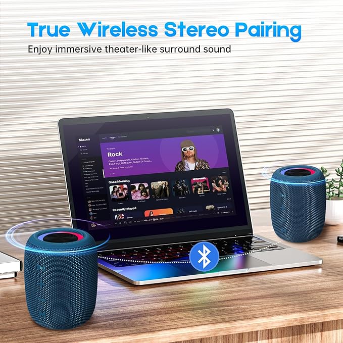 Portable Bluetooth Speaker, BT5.3 Wireless Speaker 20W Bass Diaphragms with Multi LED Light Dynamic Modes, IPX6 Waterproof 16H Playtime supports FM Mode, TF, USB for Home, Cycling, Outdoor, Beach