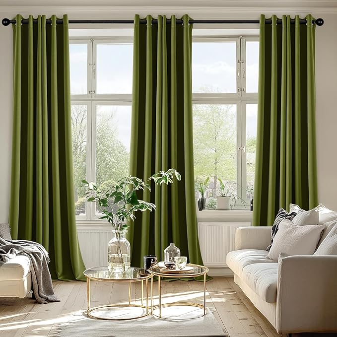 MIULEE Light Olive Green Blackout Curtains for Bedroom Living Room 90 Inches Long 2 panels, Thermal Insulated Room Darkening Drapes Grommet Top Noise Reducing Light Blocking Window Curtains 40x90 Inch