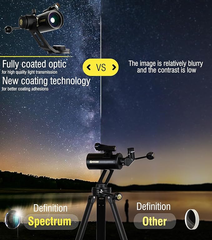SpectrumOI TourStar Pro 70 AZ Maksutov Telescope for Adults High Powered, Premium Maksutov AZ 70mm Aperture 750mm Focal Length with Aspherical Eyepiece