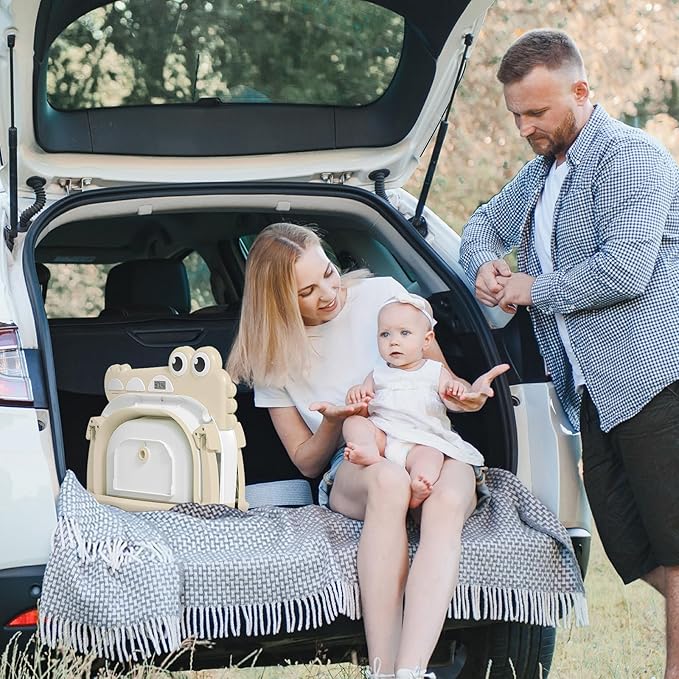 MoreFeel Collapsible Baby Bathtub for Newborn with Thermometer & 1 Hooded Towel & 1 Soft Floating Cushion,Portable Travel Bathtub with Drain Hole, Durable Foldable Baby Tubs for Infants to Toddler