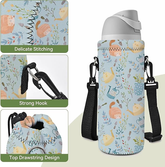 Neoprene Water Bottle Carrier Bag with Adjustable Shoulder Strap for Men Women Walking Hiking,Portable Insulated Holder Case for Stainless Steel/Glass/Plastic Bottles