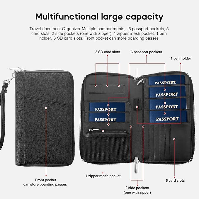 RFID Blocking Family Passport Holder Wallet 6,Premium Leather Travel Document Organizer for Women and Men,Travel Wallet for Credit Card