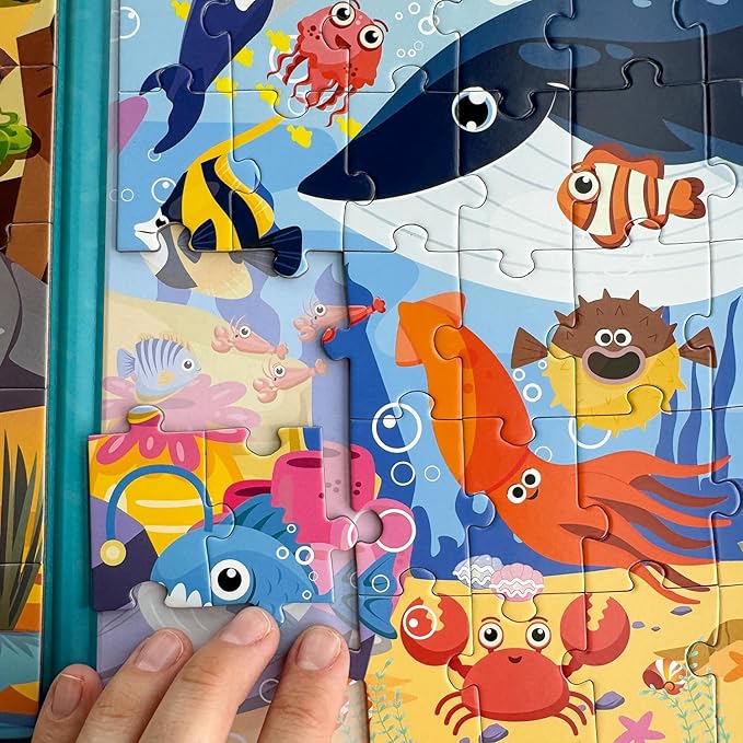 QUOKKA Magnetic Puzzles for Toddlers 2-4 - 2x48 Travel Puzzle Games for Kids Ages 3-5 Years Old - Car Activities Toy for Boys and Girls 4-6 yo - Africa & Ocean Animals Learning Magnet for Road Trip