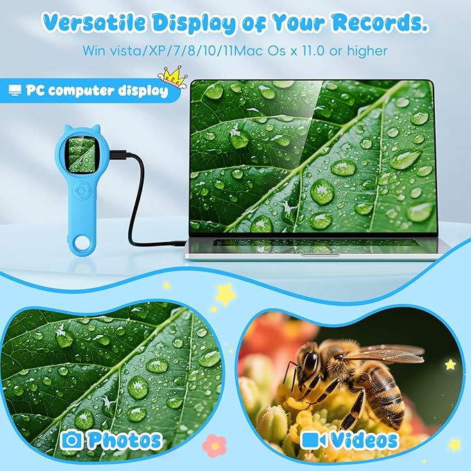 Kids Magnifying Glass Educational Science Kit - Mini LED Pocket Microscope for Kids(3-10 Years) - Durable Design - Ideal Gift for Girls (Blue)