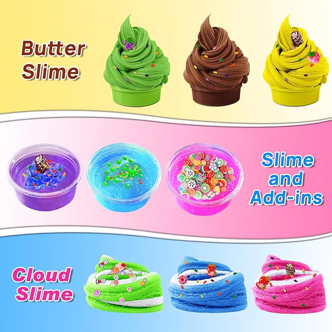 Ice Cream DIY Slime Kit for Girls, Glimmer Crunchy, Confetti Slime Making Kit for Girls, Butter, Foam, Cloud Slime with Add-ins, Foam Balls, Charms, Party Favors Gift Toys for Kids 6-12