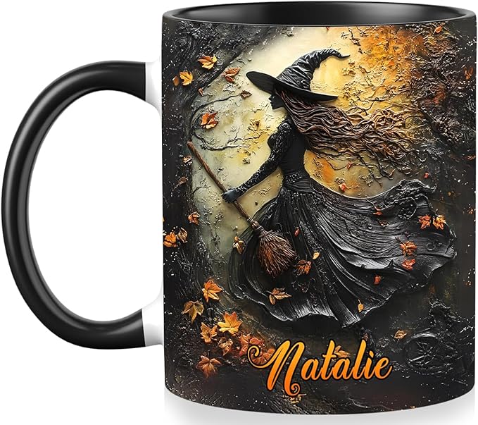 Personalized Witch Accent Cup - Halloween Coffee Mug With Names for Women, Custom Witchy Gift for Her and Girls