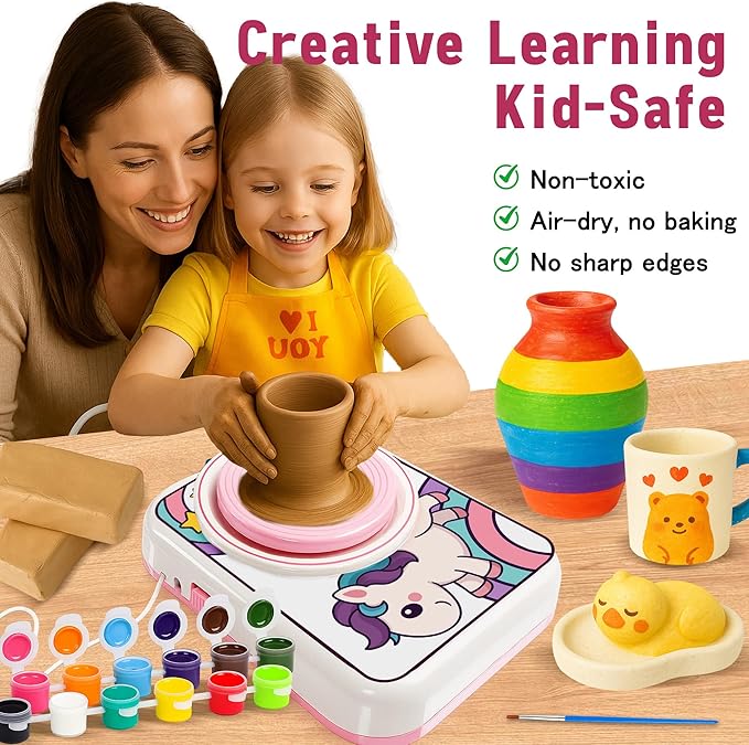 ROHSCE Ceramic Pottery Wheel Kit, Clay and Painting Set for Kids Creative Art Toys