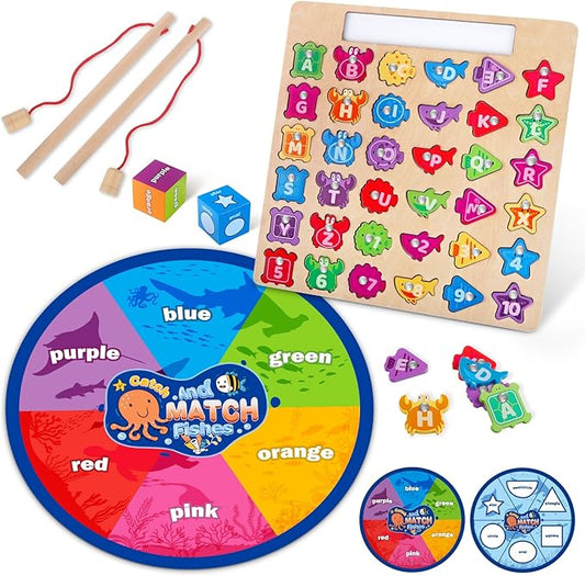 Wooden Montessori Toys for Toddlers 3-5, Magnetic Fishing Games, Color and Shape Sorting Sensory, Letter& Number Educational Toys for 3 4 5 6 Girls Boys Preschool Educational