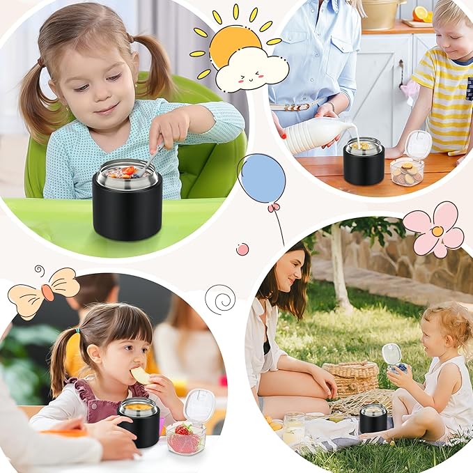 2 - in - 1 Soup Thermo for Hot Food 14oz with Snack Box Container Leak Proof Insulated Lunch Container Kids and Adults Stainless Steel Double Wall Vacuum Wide-mouth Thermal with Spoon and Handle