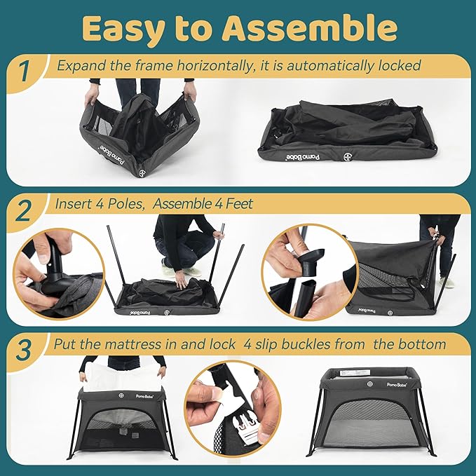 Pamo Babe Travel Crib Lightweight Baby Playard with Mattress Compact Play Yard with Detachable Legs