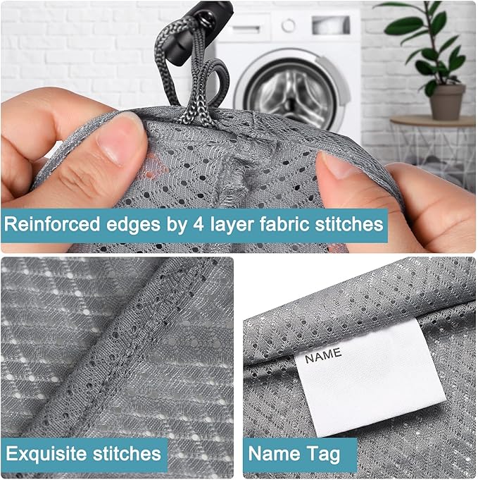 Polecasa Heavy Duty Large Mesh Laundry Bag with ID Tag and Locking Drawstring Closure - 24 x 36 inches - Laundry Hamper Liner, Washable Laundry Bags for Travel, Sports, Dorms (Grey)