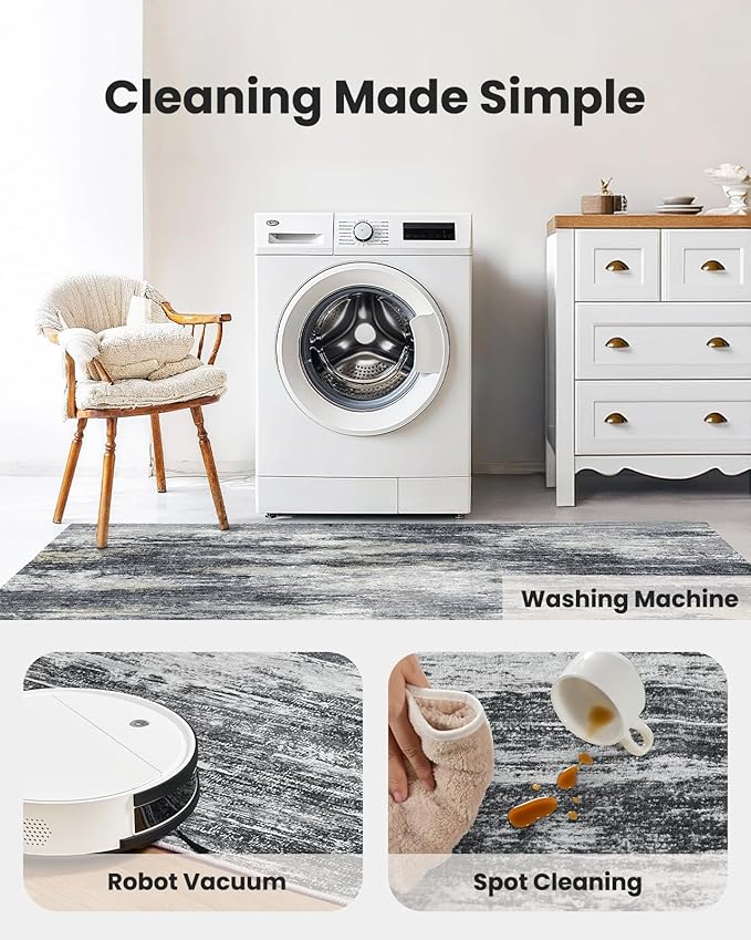 Amada 8x10 Area Rug, Modern Abstract Living Room Rug with Non-Slip Backing & Short Pile, Large Washable Rug with Abstract Pattern for Living Room, Bedroom and Dinning Room, Light Grey