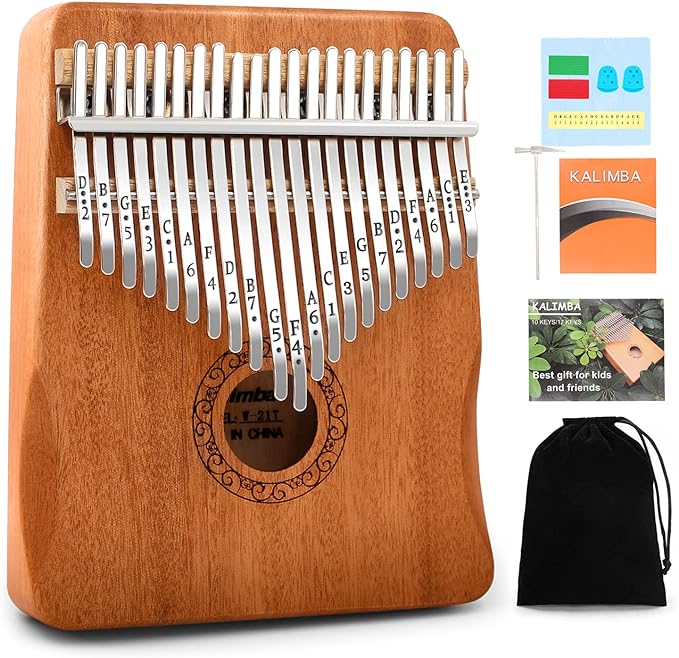 Kalimba Thumb Piano,YUNDIE Portable 21 Keys Mbira Finger Piano with Tune Hammer and Study Instruction,Musical Instruments Gift for Kid Adult Beginners Professional(Brown)