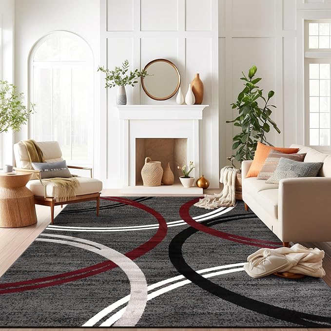 Rugshop Modern Wavy Circles Design Area Rug 12' x 15' Red