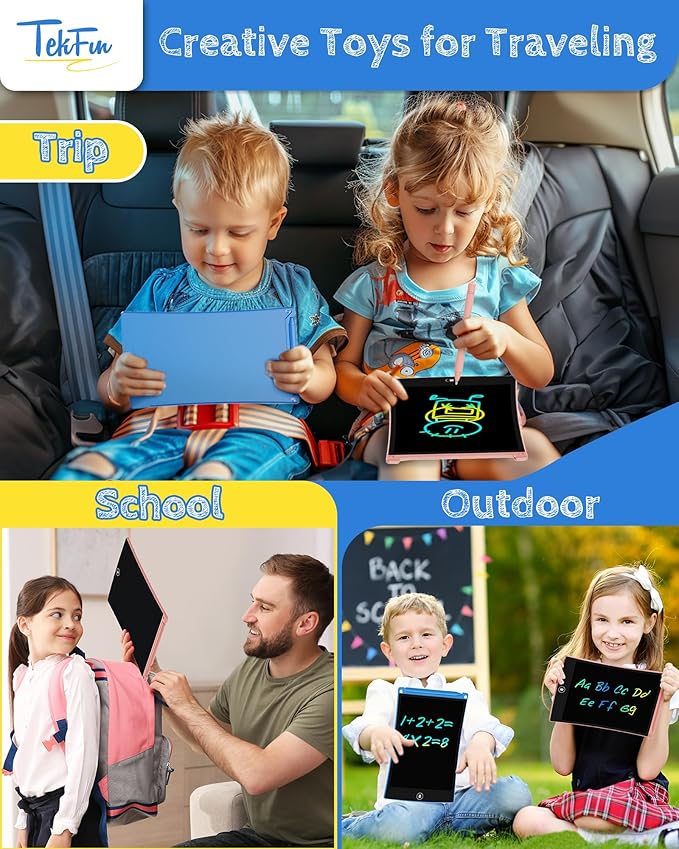 TEKFUN 8.5in 2 Pack LCD Writing Tablet for Kids Coloring Doodle Board Magic Drawing Pad for Kids with Anti-Lost Stylus, Car Trip Educational Toys Birthday Gift for 3 4 5 6 7 Kids Girls Boys Toddlers
