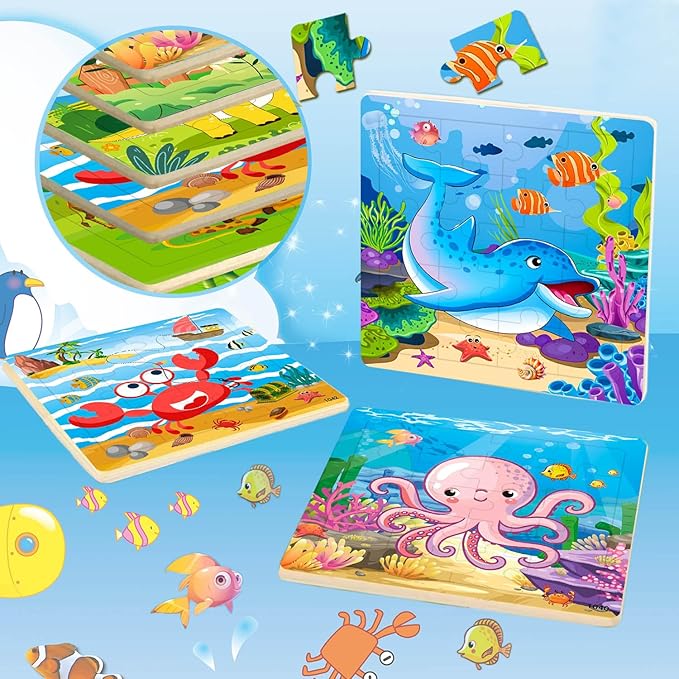 Puzzles for Kids Ages 4-6, 10 Pack of 20 Piece Wooden Jigsaw Puzzles for Toddlers Ages 3-5 Jigsaw Puzzle for Toddler Children Learning Educational Puzzles Toys for Boys and Girls.