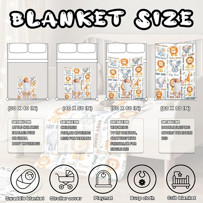 Ship Next Day, Personalized Baby Blanket – Printed in USA, Custom Baby Blanket for Boys & Girls, Baby Blanket with Name, Baby Shower, Easter, Christmas, Birthday Newborn & Toddler Gifts, Baby Gifts