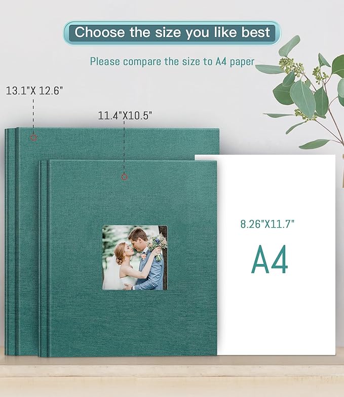 popotop Photo Album Self Adhesive with Picture Display Window,60 Pages DIY Scrapbooking Supplies Kit for 4x6 10x12 Picture,Linen Cover Memory Book for Baby Wedding, with Scraper and Metallic Pen