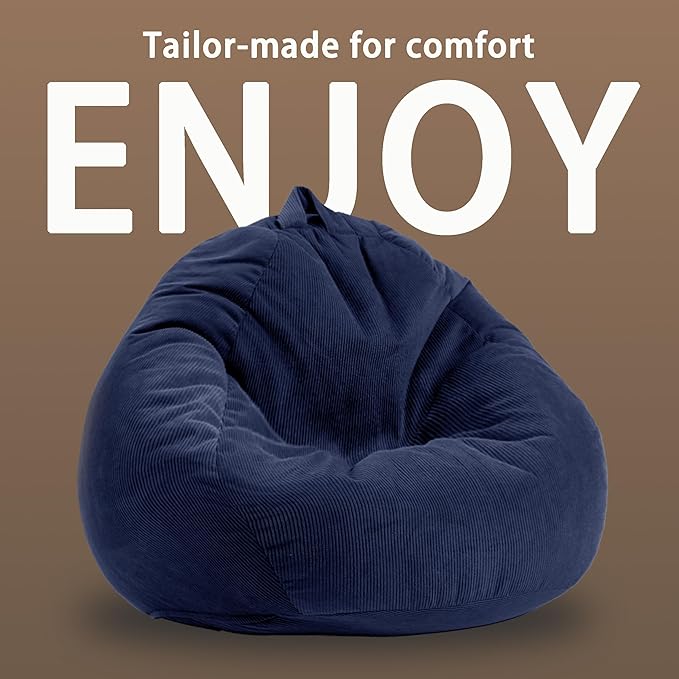 ENBAOHUI 3FT Memory Foam Bean Bag Chairs for Teens or Kids with Filling Bean Bag Sofa with Handle Super Soft Washable Corduroy Fabric Lazy Sofa 3 Foot Beige