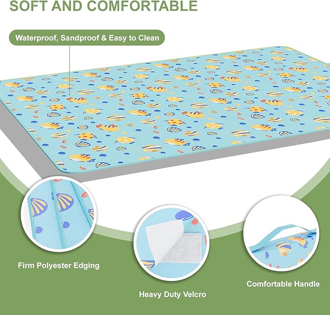 UDEAR Foldable Picnic Blanket,80"x80" Waterproof, Sandproof, Portable with Tote Bag for Beach, Park, Camping, and Travel,Blue