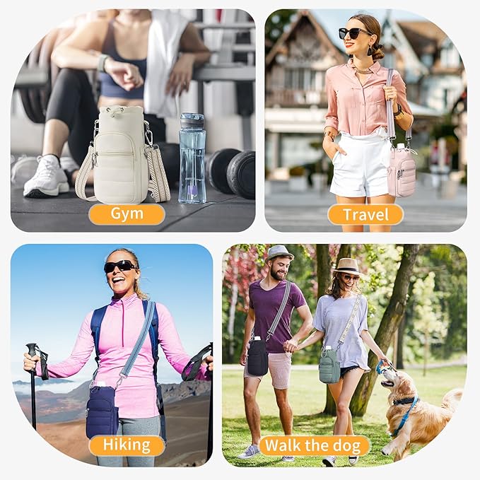Water Bottle Bag 40 oz Crossbody Holder for Walking Hiking Insulated Carrier Purse with Adjustable Strap