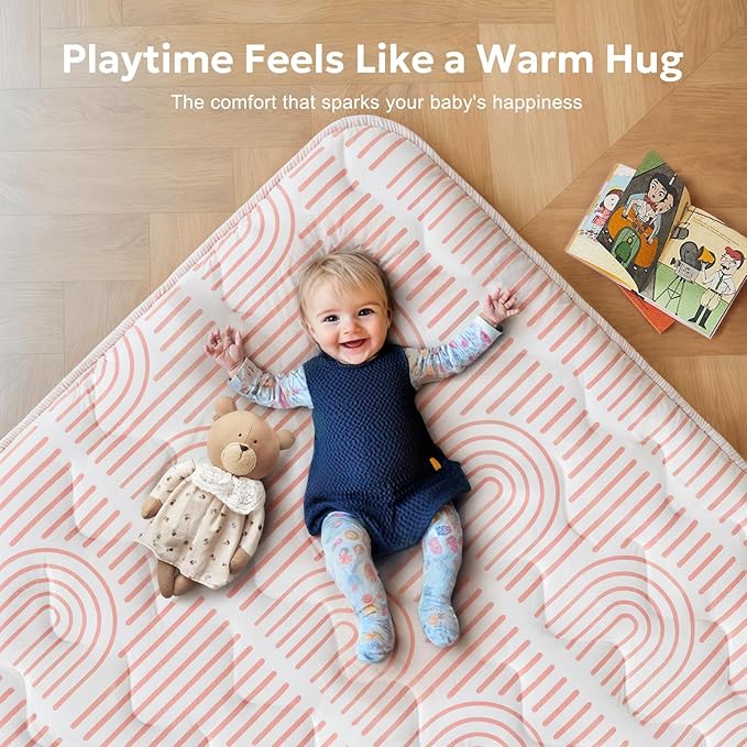 Mallify Baby Play Mat 50"x50", Non-Slip Baby Mat for Floor, Soft Thicker Playpen Mat, Portable Playmat, Crawling Mat for Infants, Babies, Toddlers, Activity Mat, Pink