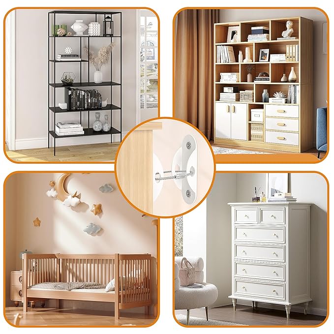 Furniture Anchors (8 Pack) for Baby Proofing, Anti Tip Furniture Anchor Securing 420lbs Tension Earthquake Resistant Metal Furniture Wall Anchor Prevent Baby Pet from Falling Furniture