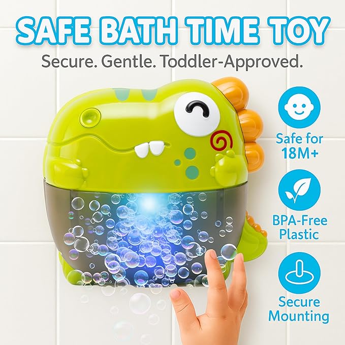 Bath Bubble Machine - Bubble Bath Maker with Lights & Music - Baby Bath Toys Bubble Maker for Bathtub - Dinosaur Toys for Kids 2-4, Strong Suction BPA Free