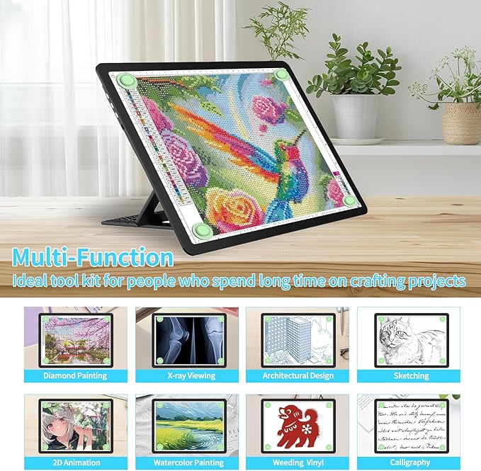Phylosal Rechargeable A4 LED Light Pad with Built-in Stand, Magnetic Tracing Light Box for Drawing, Diamond Art Light Board with Side Button, Super Bright Light Table for Diamond Painting, Sketching
